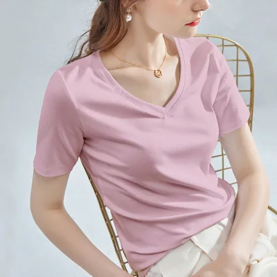 

2021 new fashion T-shirt Womens Summer Solid Color Short Sleeve Fitted
