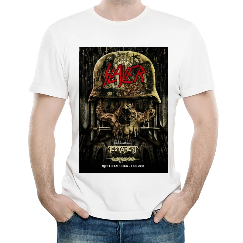 Slayer футболка белого цвета Мужская мода короткий рукав группа Логотип Футболка