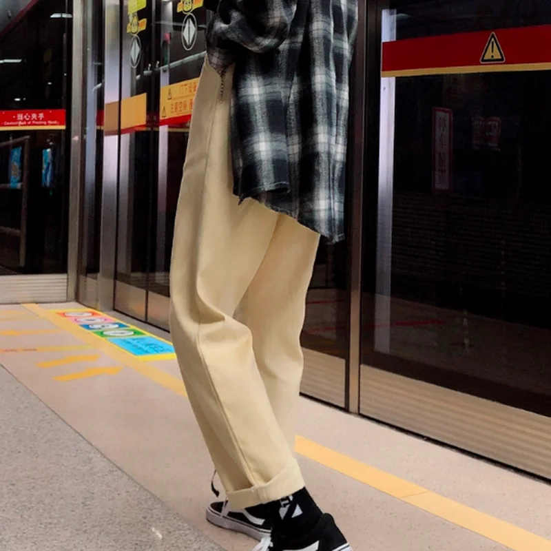 

GOOHOJIO 2020 New Autumn Solid Color Casual Pants Women Vintage Harajuku Pants for Couple All-match High Waist Women Trousers