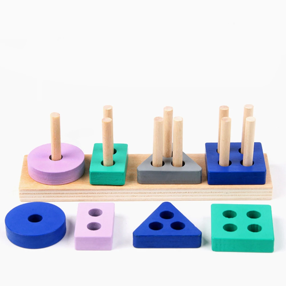 

Mini Wooden Montessori Toy Building Blocks Early Learning Educational Toys Color Shape Match Cognition Kids Toy for Boys Girls