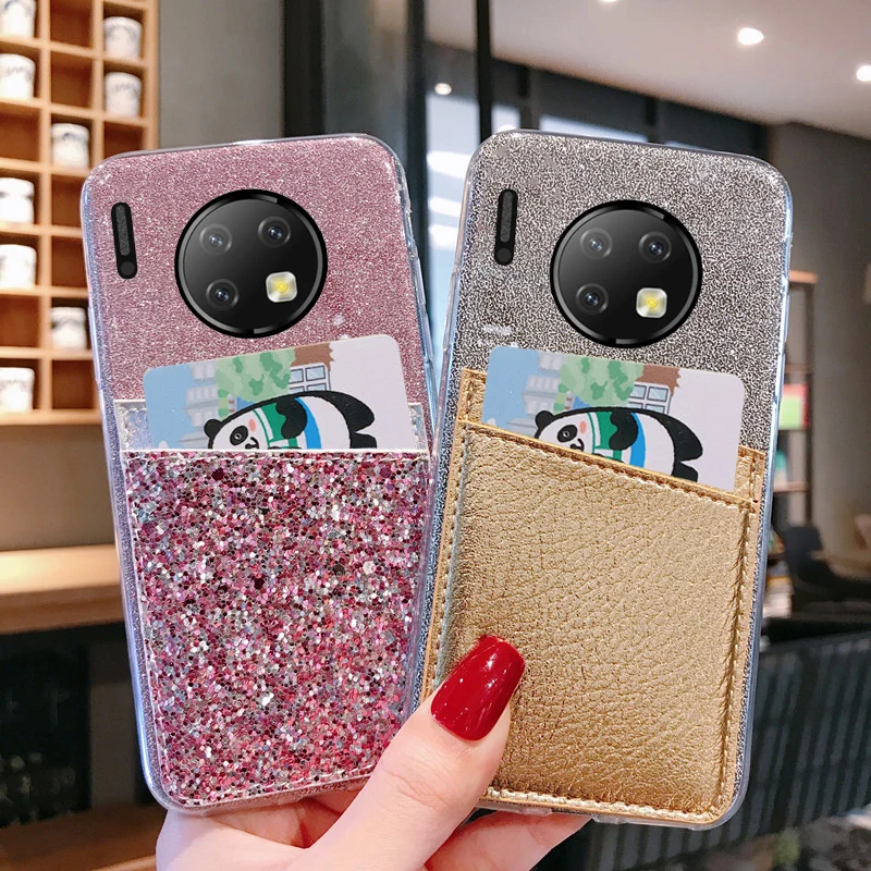

Glitter Transparent Card Holder Wallet Case For Huawei Y7A Y6P Y9A Y7 Y9 Y6 Pro 2019 Y9 Prime Y7P 2020 P Smart Plus Honor 9i 9X