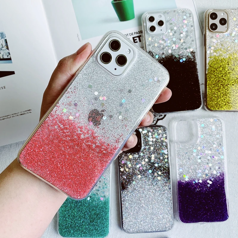 Мягкий Прозрачный Силиконовый ТПУ чехол градиентного цвета с блестящими