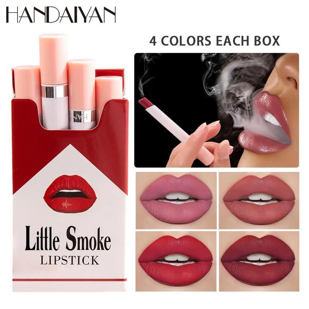 

HANDAIYAN 4 Colors Cigarette Lipstick Lasting Waterproof No Fading Lipstick Matte Velvet Fog Sexy Nude Lip Makeup