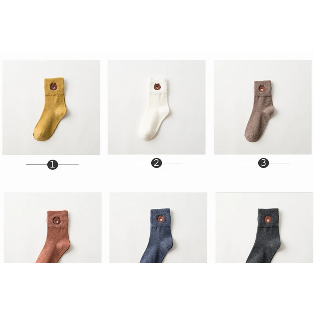 Новинка 6 пар милые японские носки Harajuku с вышитым медведем из мультфильма