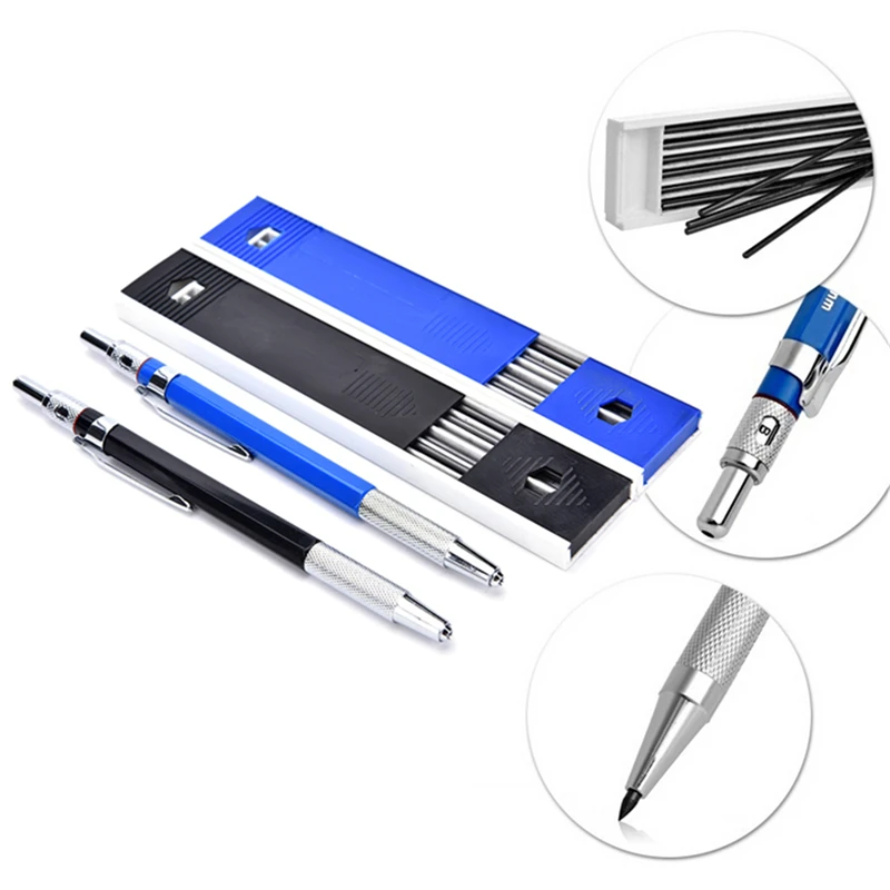 

Hot 1PC 2.0mm mechanical pencil with 12pcs 2.0mm Black Lead automatic Draughting Mechanical Drafting Pencil Black Leads