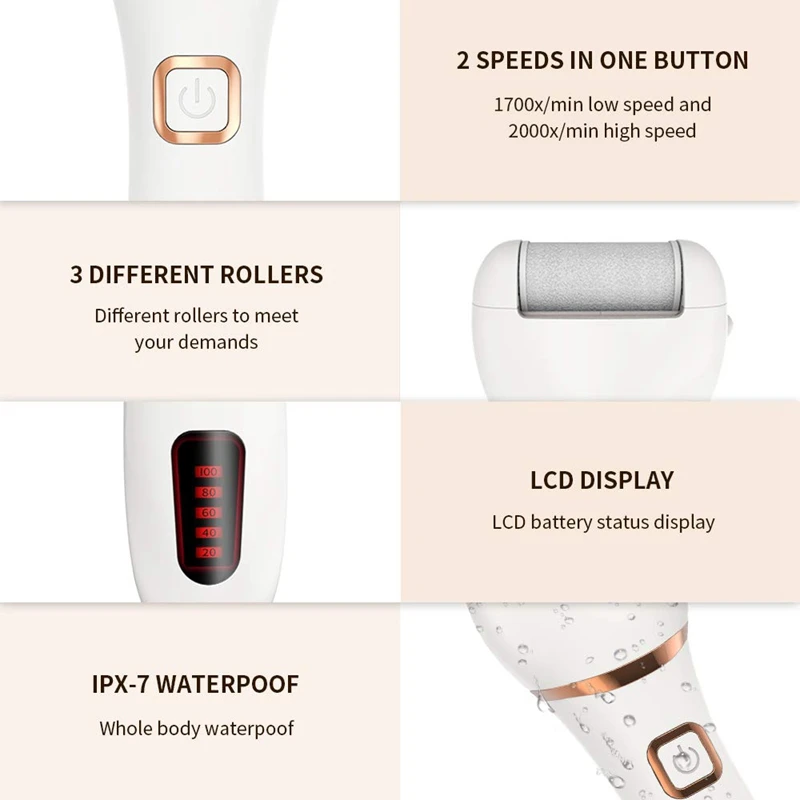 

Electric Callus Remover Rechargeable Electronic Feet File Pedicure Foot File Foot Rasp with IPX7 Waterproof Design for Dry Crack