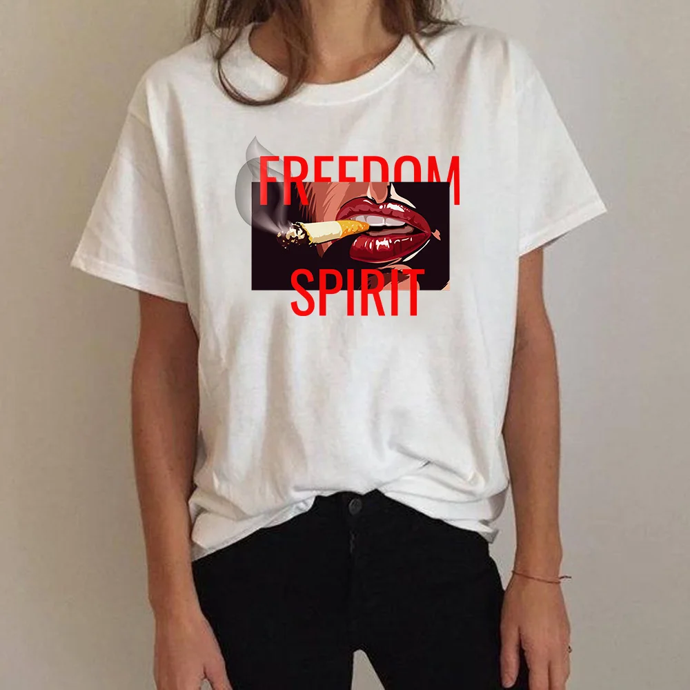 Футболка женская хлопковая белая с принтом в стиле Харадзюку | Женская одежда