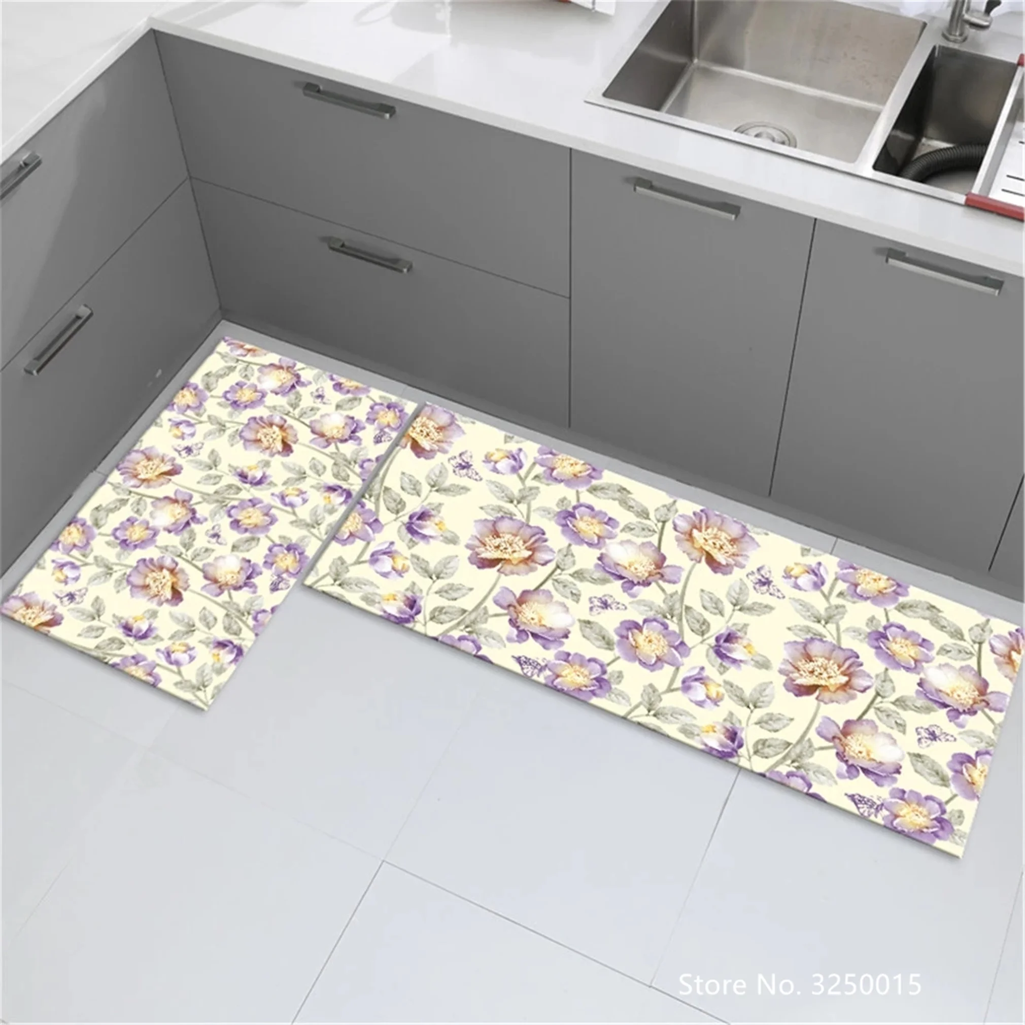 

Light Purple Floral Pattern Long Floor Mat Girl Bedroom Bed Mat Nordic Non-slip Mat Kitchen Door Mat Entrance Home Decor