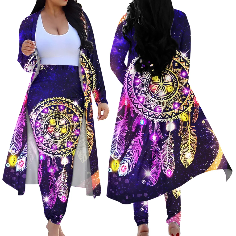 

Костюм Jackherelook женский свободный из 2 предметов, пикантный длинный кардиган с принтом в виде Галактики, с рисунком мечты, с открытым спереди, ...