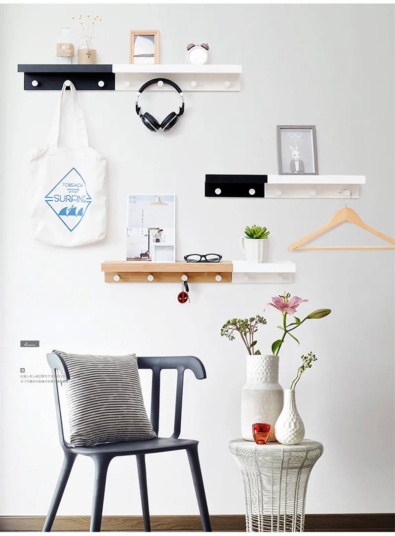 

Wood Wall Clothes Rack Organizer Coat Hook Shelf Towel Hanger Holder Key