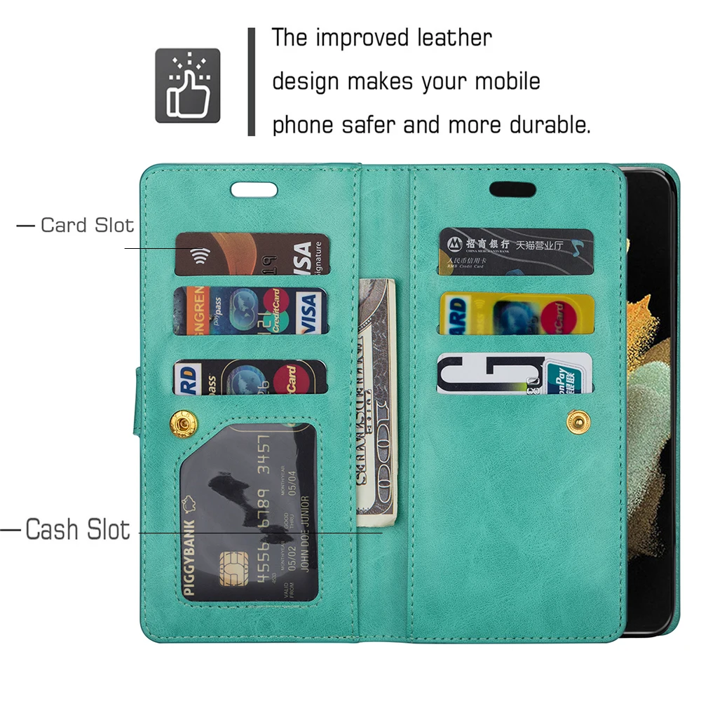 zipper flip leather case for samsung galaxy s21 s20 fe s10 e s9 s8 note 20 10 9 8 ultra plus s7 s6 edge cards wallet phone cover free global shipping