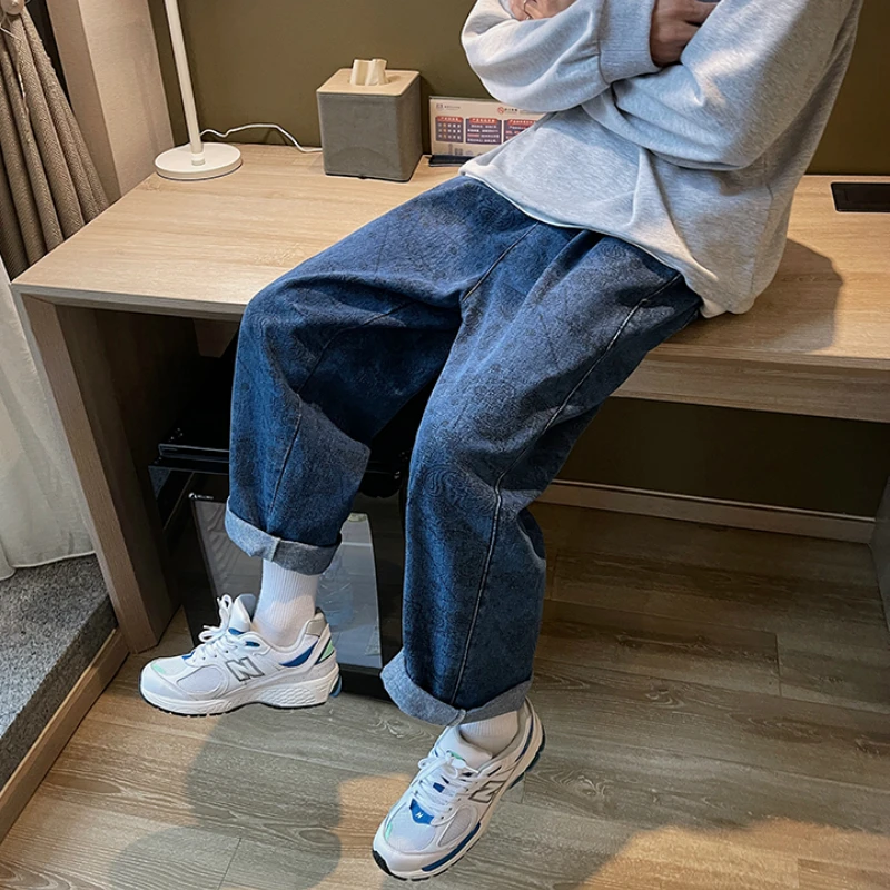 

Men's Jean Pants 2021 New Straight Loose Harem Pant Full Print Vintage Trousers Fashion Hip Hop Male Clothing Casual Jogger Pant