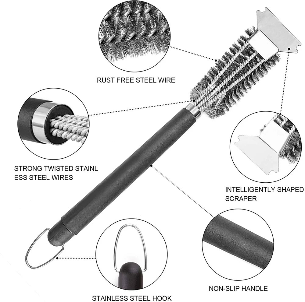 Щетка и скребок для чистки барбекю 18-дюймовый из нержавеющей стали гриля гаджет
