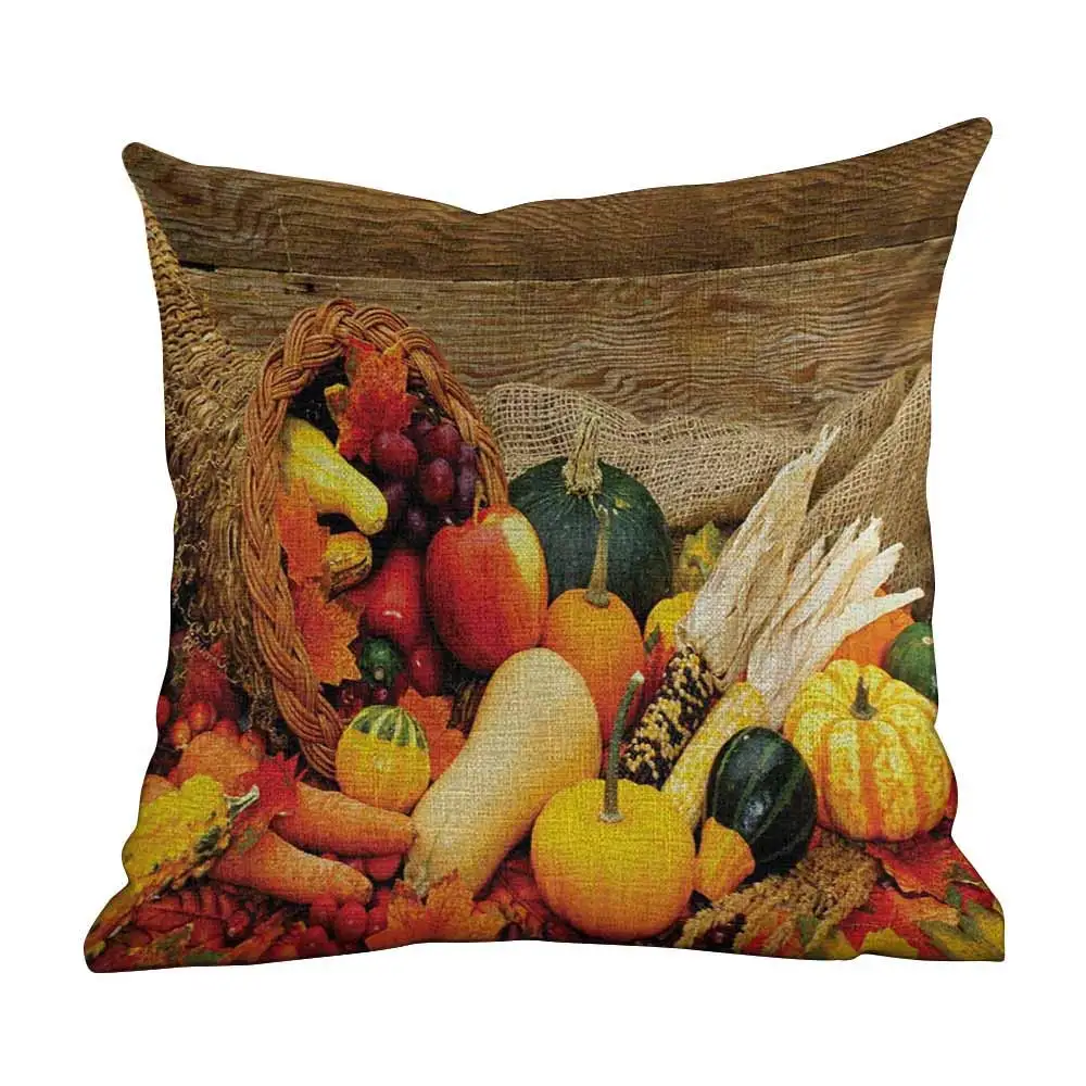 

Hidden Zippered Pillowcase Harvest,Thanksgiving Related Foods Scattered on Wooden Table Vegetables Fruits,Vermilion