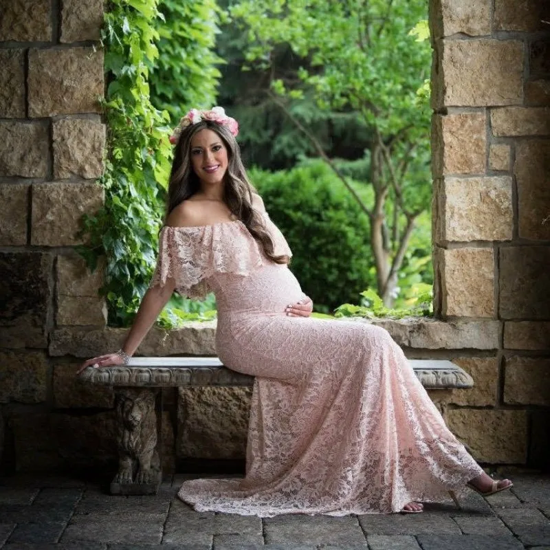 Платья для беременных кружевное платье с вырезом лодочкой открытыми плечами