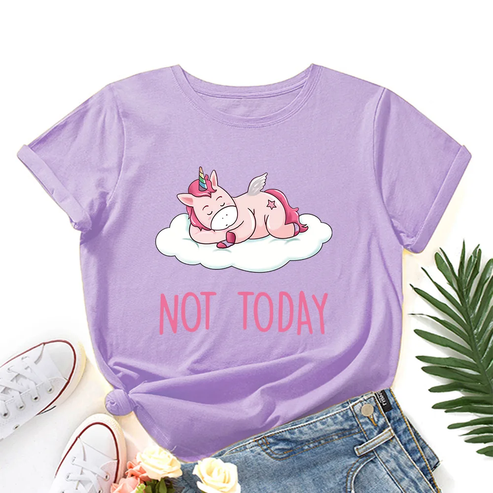 

2021 Plus Size Women T-Shirt Colorful Unicorn Printed Tshirt 100%Cotton T Shirt Women O Neck Short Sleeve Tees Summer Top Pink
