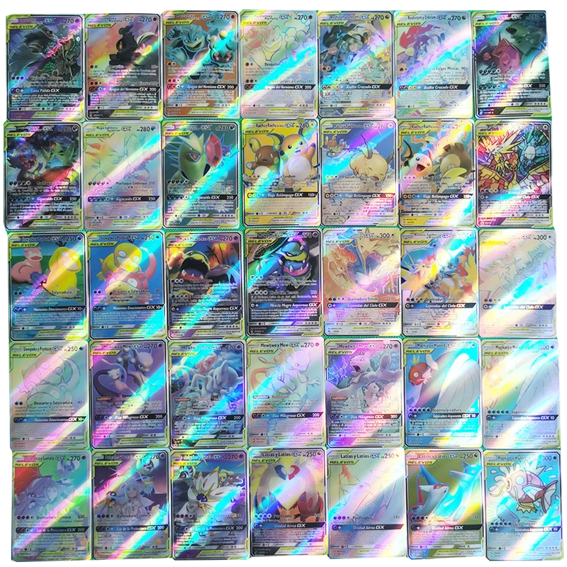 Новые испанские блестящие карты Pokemon в игре GX Trainer Energy Holographic Castellano Espanol для детей.