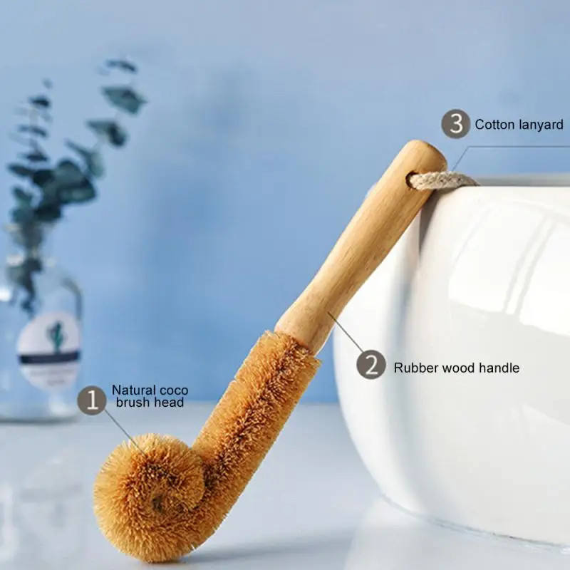 

1PC Coconut Cup Washing Brush Household Kitchen Long Handle Baby Bottle Brush Wooden Handle Glass Decontamination Cleaning Brush