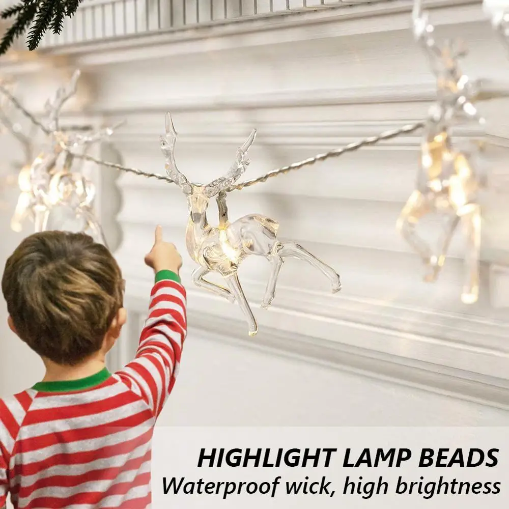 

10-20 Lamp Battery Operated Warm White Led Reindeer Fairy String Lights Xmas Decor