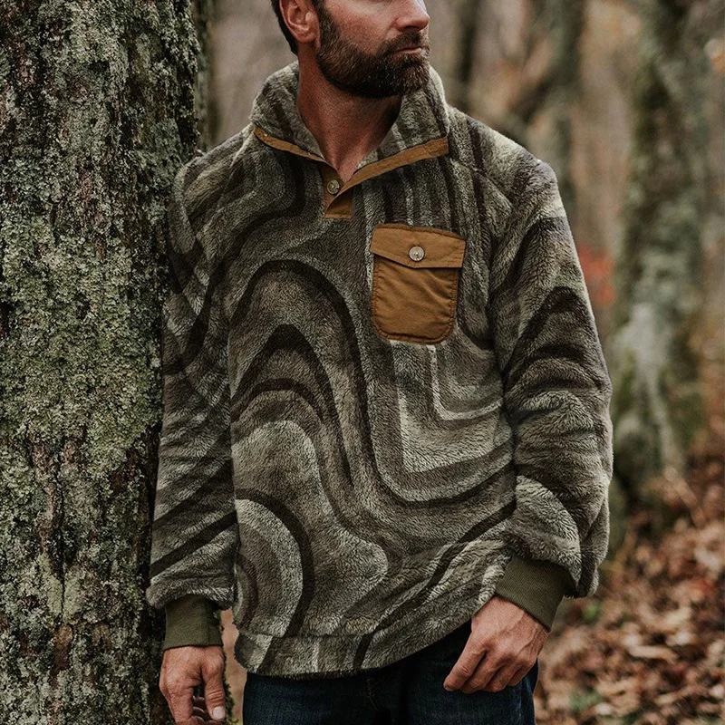 

Casual Button Turn-down Collar Male Sweatshirt Autumn Retro Long Sleeve Tops Pullover Fashion Heart Print Men Winter Sweatshirts