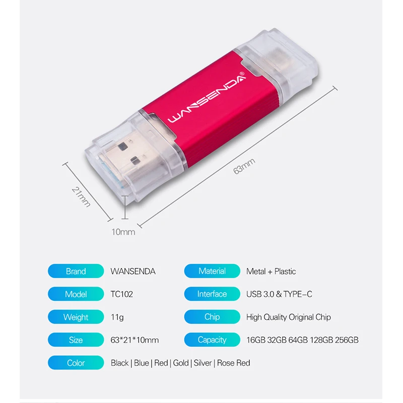 WANSENDA 2 в 1 TYPE-C USB3.0 USB флеш-накопители 256 ГБ 128 Гб 64 32 16 флеш-накопитель для Android/PC