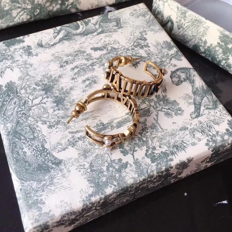 

Popular classical restoring ancient ways brass earring letter pearl earrings European and American women personality jewelry