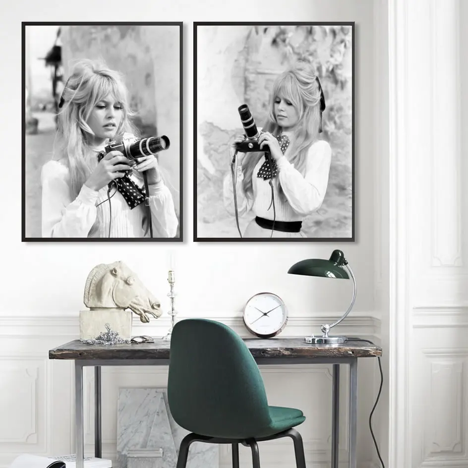 Brigitte Bardot Французский модный постер холст Скандинавская черно белая модель фото