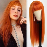 kryssma long straight synthetic wig with bangs orange synthetic wigs for fashion women full machine fiber hair cosplay wig