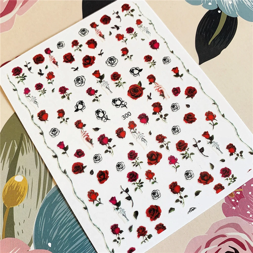 Искусственный цветок красная роза 3D наклейка для ногтей украшение инструмент -