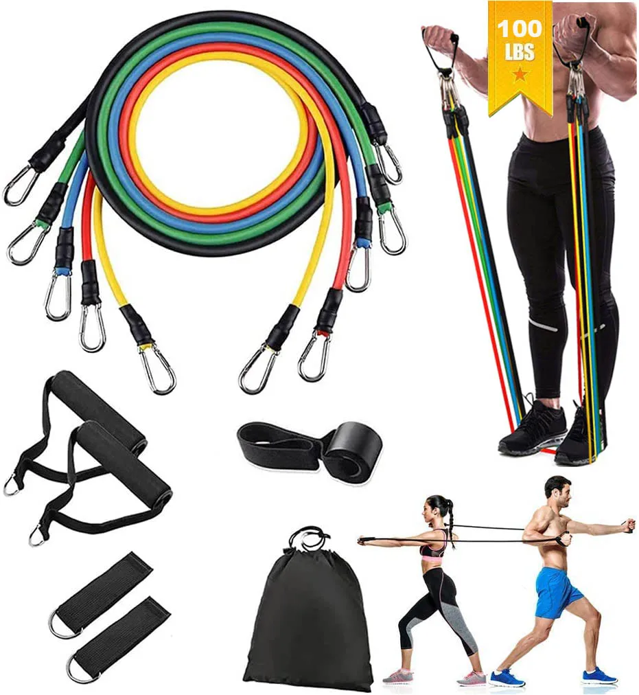 

Resistance Bands Set 11pcs Exercises Elastic Latex Rubber Expander 100 Lbs Home Gym Yoga Tubes Pull Rope Body Building Fitness