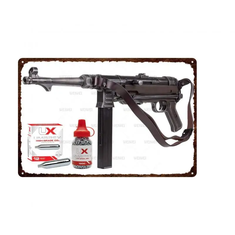 

Metal Handgun Mp40 Full Auto Co2 Submachine Bb Gun Bundle with 1500 Bbs and 12 Co2 Metal Wall Plate Tin Sign Poster Plaque Bar