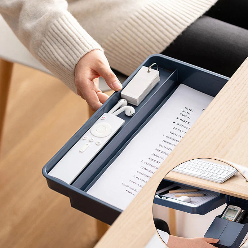 

Under Desk Drawer Adhesive Storage Box For Office Pen Holder Hidden Sorting Box Kitchen Knife Fork Storage Tray Organizer