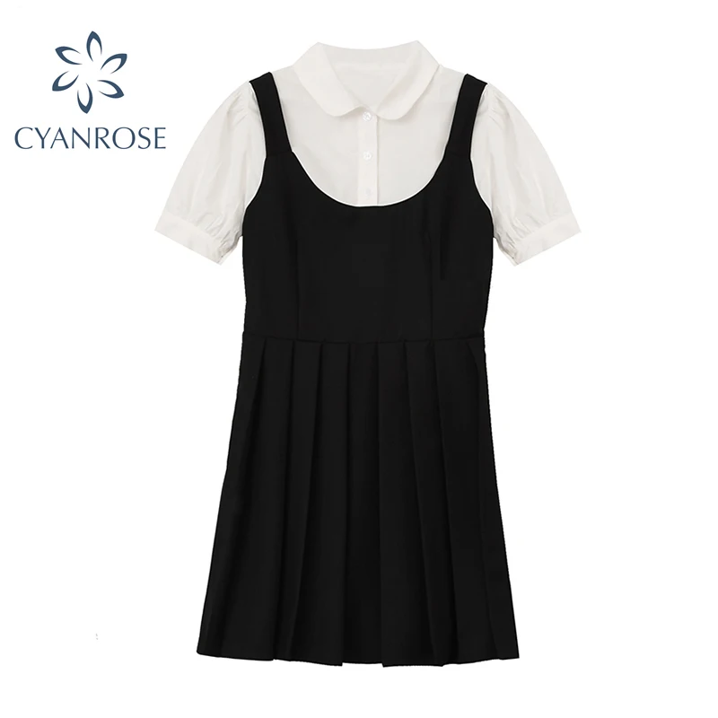 Женское платье двойка в стиле преппи Новинка лета 2021 милое плиссированное с