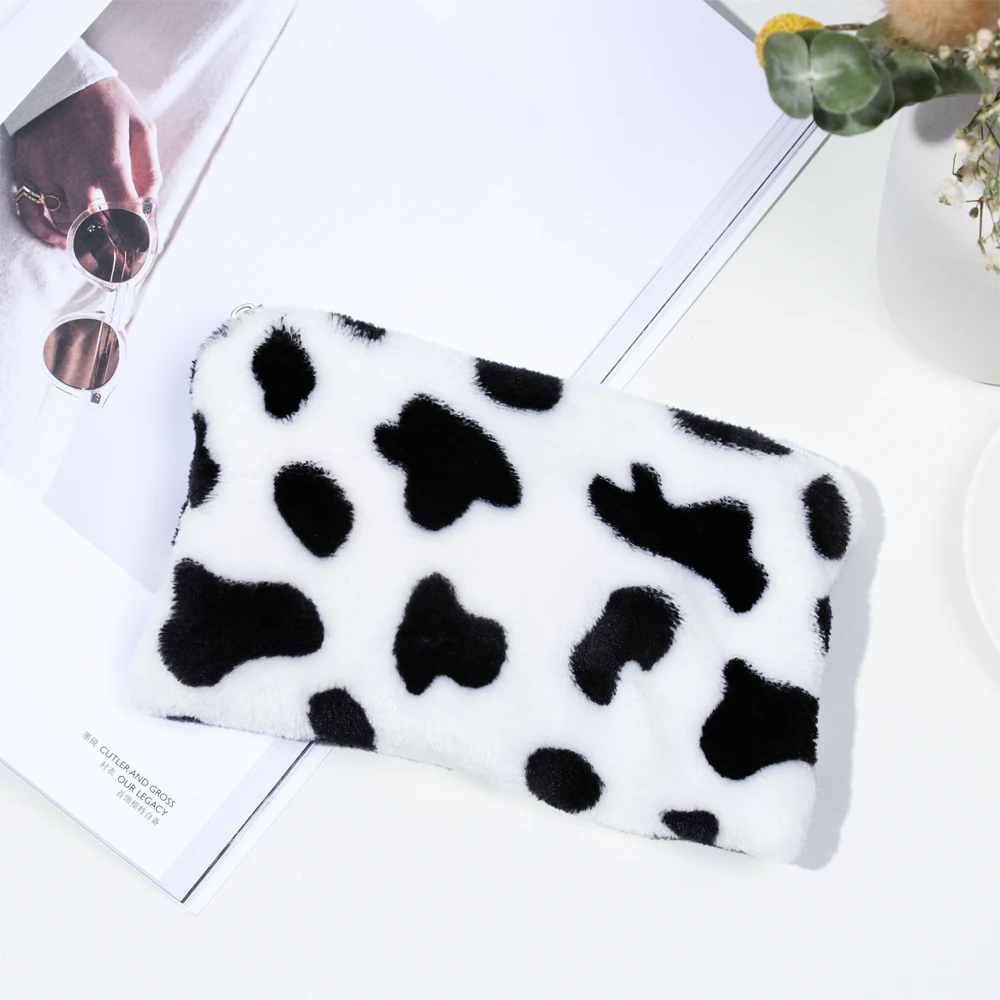 Симпатичный плюшевый мини кошелек с мультяшным принтом коровы женская сумка для