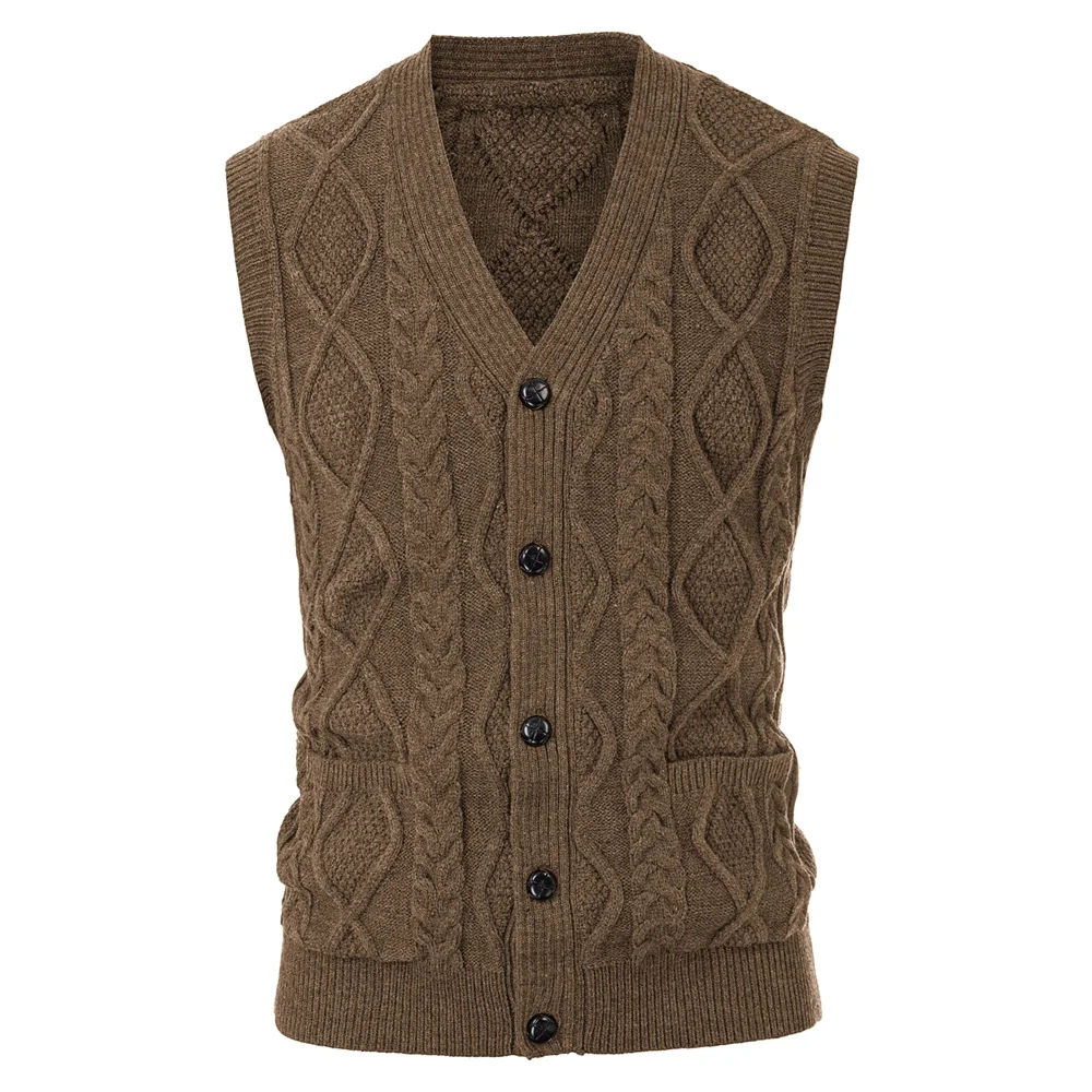 Мужской трикотажный жилет кардиган без рукавов с v образным вырезом и пуговицами