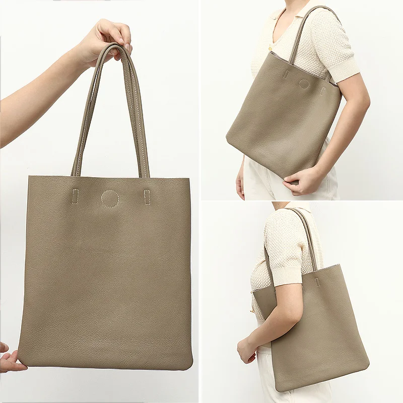 

SC Large Female Totes Bag Brand Designer Simple Solid Color Natural Cowhide Shopping Purse Shoulder Bags For Women
