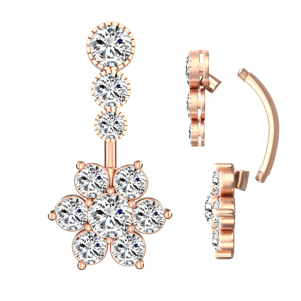 

2Pcs Cubic Zirconia Flower Belly Button Ring Navel Stud Bar for Women 316L Stainless Steel Sexy Navel Piercing Earrings Gifts