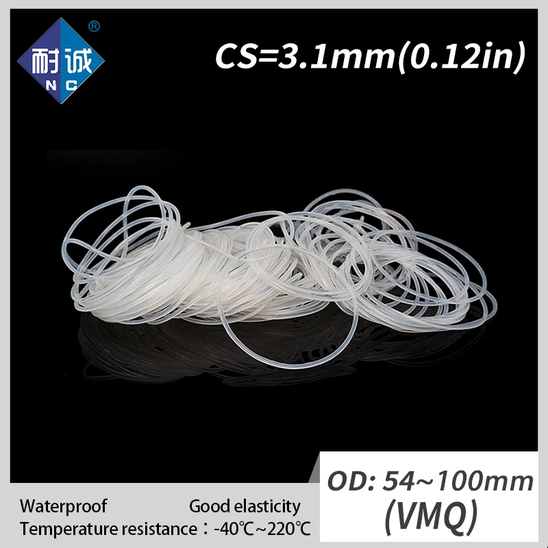 

1PCS/lot Silicone rubber oring VMQ CS 3.1mm OD54/55/60/65/70/75/80/85/90/95/100mm O Ring Gasket Silicone O-ring waterproof