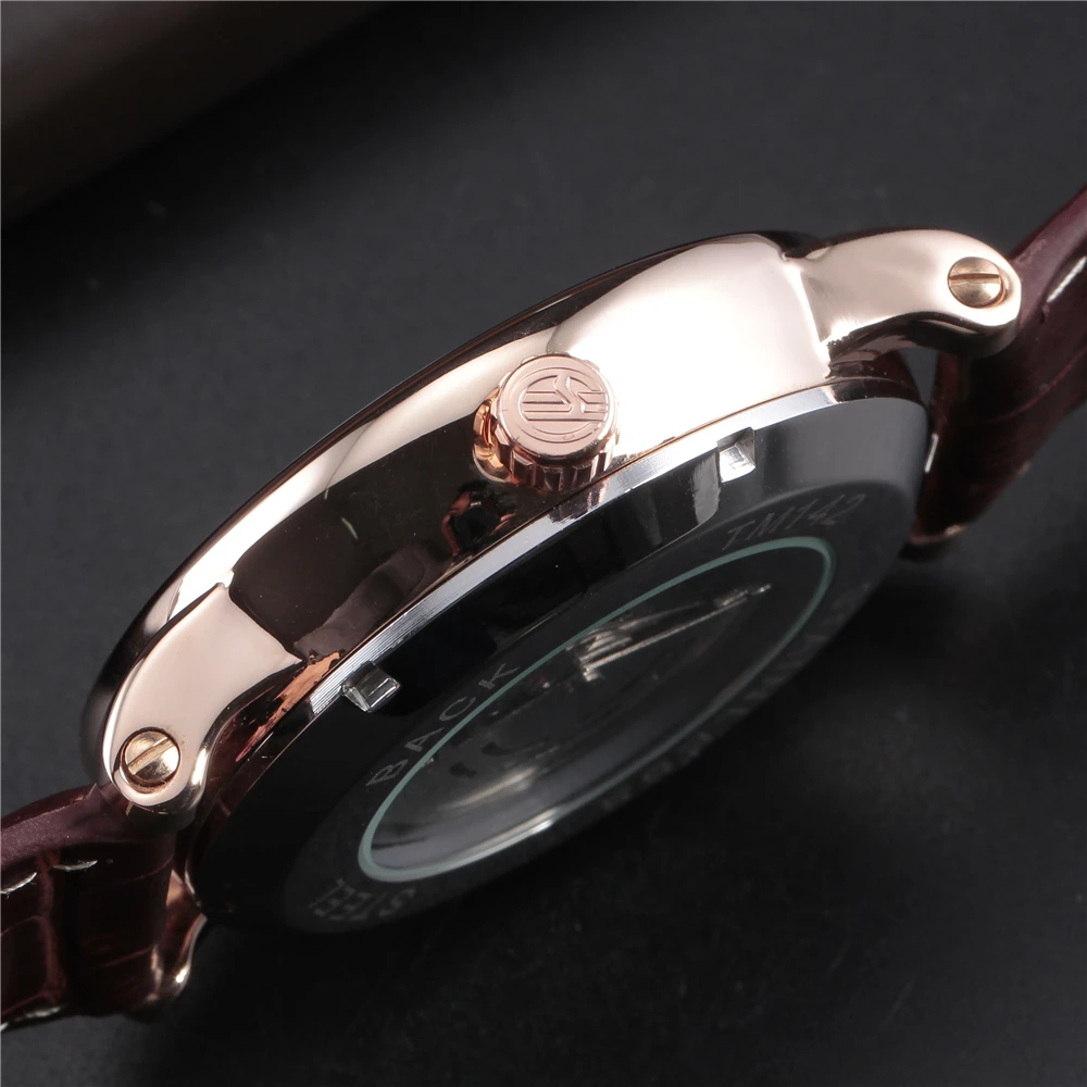 Новые модные автоматические механические мужские наручные часы Forsining с кожаным