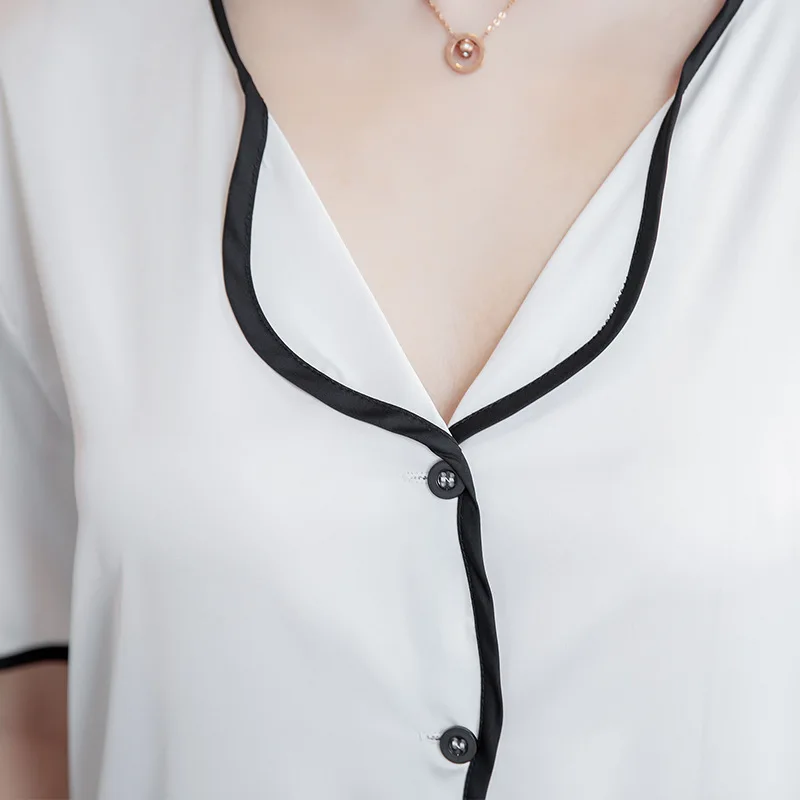 Korean Version Cardigan Nightdress Women's Summer Short Sleeve Chiffon Silk Sexy Nightgown Lovely Nightwear Home Wear Sleepwear