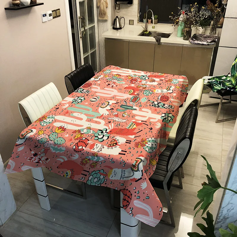 

Animal and cactus pattern printed washable tablecloth