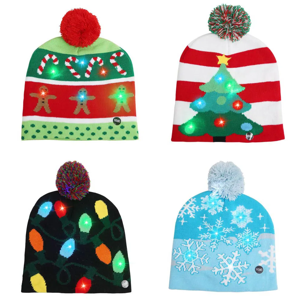 Рождественские шапки со светодиодной подсветкой Вязаная Зимняя Теплая Шапка