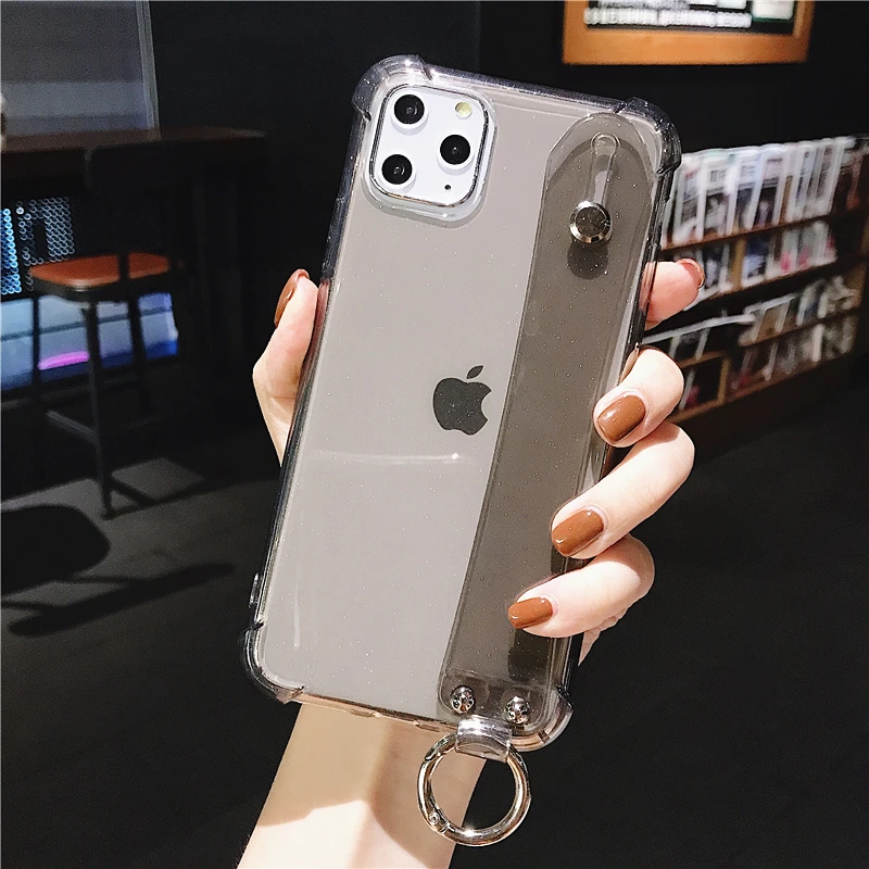 Блестящий чехол с порошковым держателем для телефона iPhone 12 11Pro XS XR X Max прозрачный