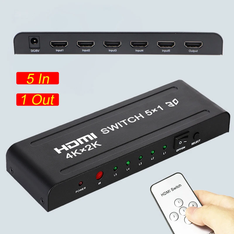 4K 30Hz 5x1 HDMI переключатель 5 портов в 1 выход 4 коммутатор с удаленным портом