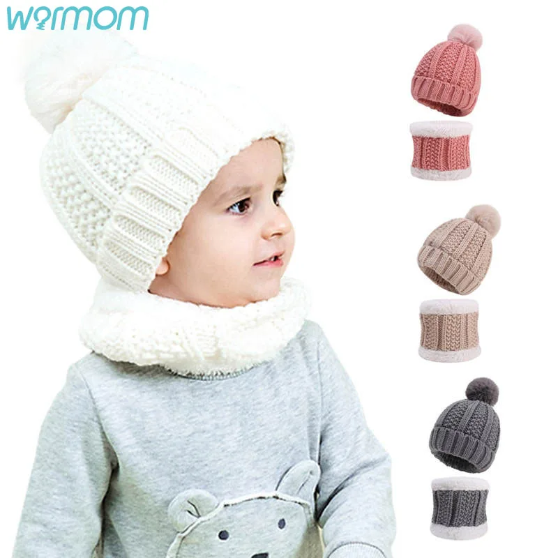 

Warmom Two-piece Suit New Autumn And Winter Children's Woolen Hat Velvet Thick Cute Warm Children's Knitted Hat Set