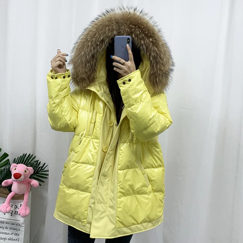 Двухсторонний женский пуховик зимняя теплая парка с капюшоном и воротником из