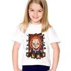 Детские футболки с мультяшным принтом Чаки дьявола, детские летние Забавные футболки с коротким рукавом, топы для мальчиков и девочек, детская одежда, oHKP5114