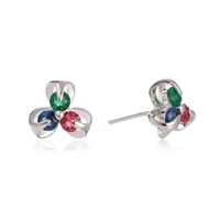 madrry three petals design stud earrings for women ear piercing bijoux blue cubic zircon figure girls wedding party earring
