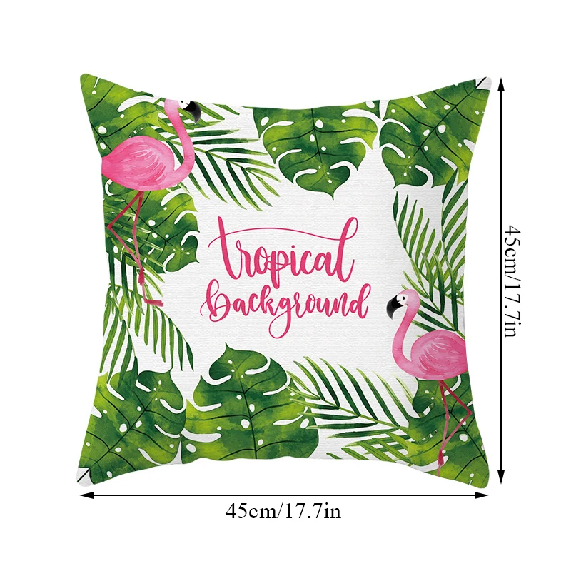 

INS Nordic Style Tropical Plants Flamingo Decorative Pillowcase Peach Skin Green Leaves Throw Pillow Case Car Sofa Cushion Cover