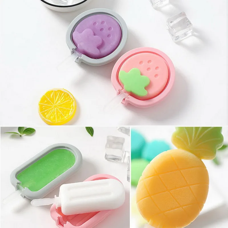 

Silicone Popsicle Mold with Cover Sticks Fruit Shape Ice Cream Moulds Ice lolly Mold Ice Cube Form Maker for Candy Bar Tools New